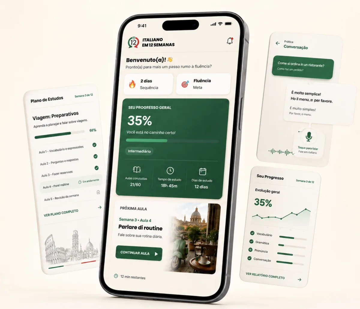 App Italiano em 12 Semanas no celular